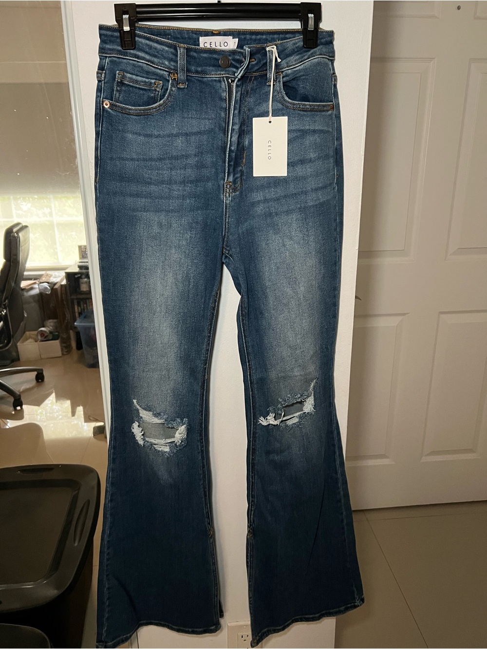 Cello Blue Distressed Flare Jeans